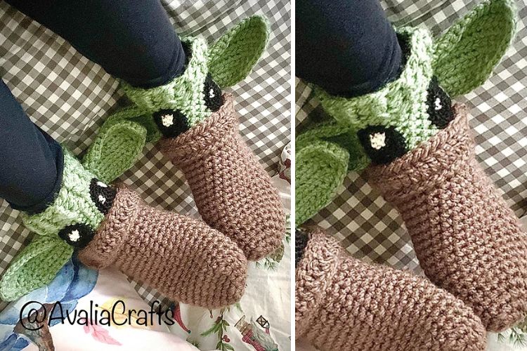 Crochet baby yoda slippers.