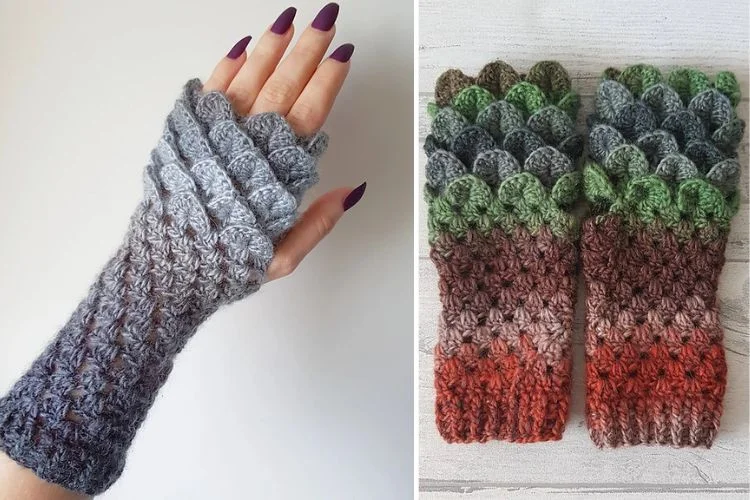 A pair of fingerless gloves and a pair of fingerless mitts.