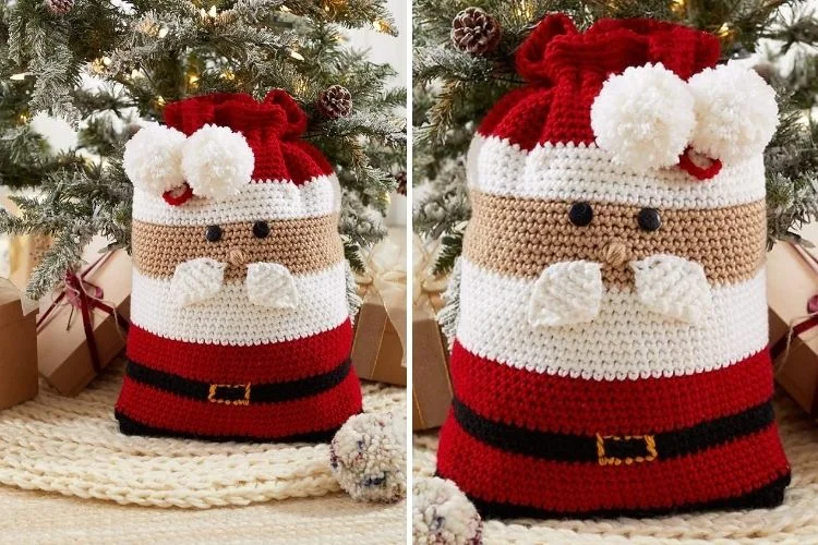 Crocheted santa claus sack bag.