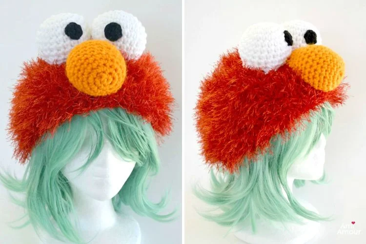 Crocheted elmo hat pattern.