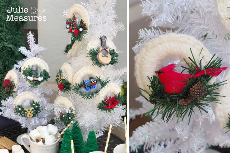 A christmas tree decorated with ornaments and birds.