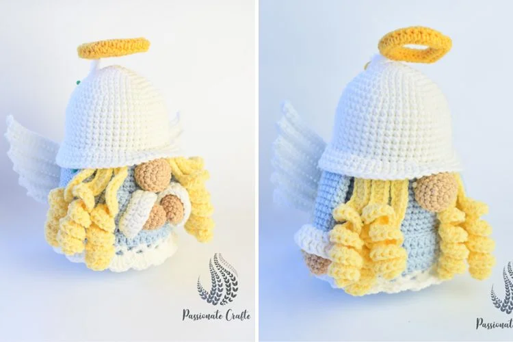 Two pictures of crocheted angels.