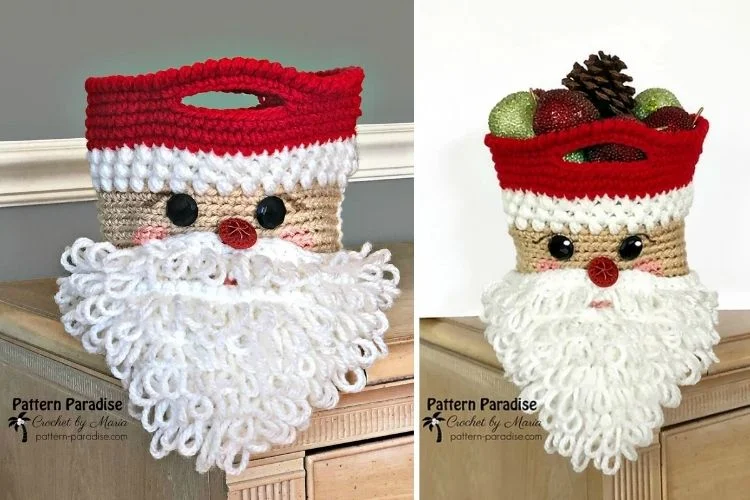 Crocheted santa claus tote bag.