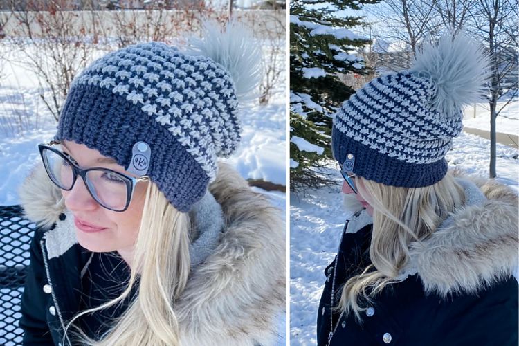 A woman wearing a hat and glasses.