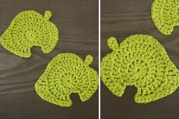 A set of crocheted apple shaped coasters.