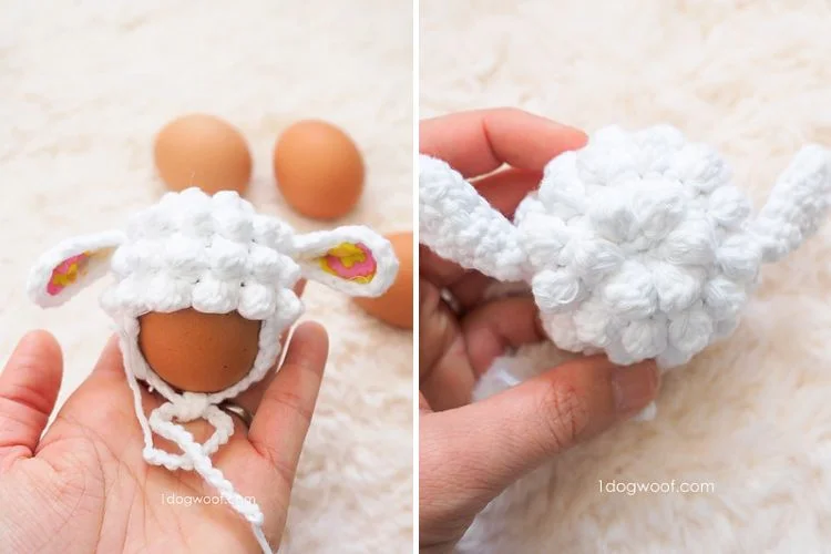 Crocheted sheep egg pattern.