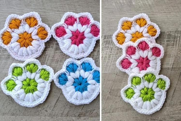 Crochet dog paw appliques.