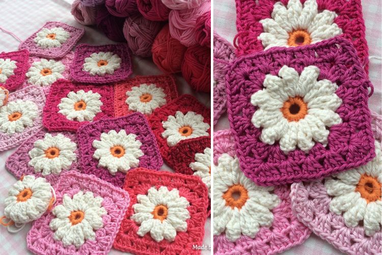 Crochet daisy granny squares.