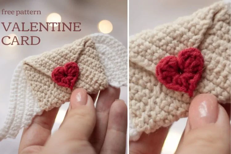 Free crochet valentine card pattern.