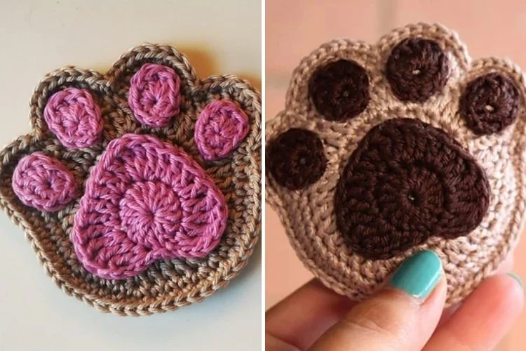 Crocheted dog paw coasters.