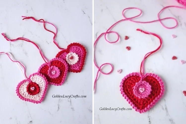 Valentine's day crochet heart ornaments.