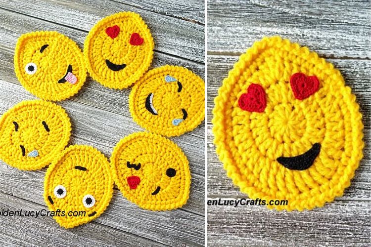 Crochet emoji coasters.