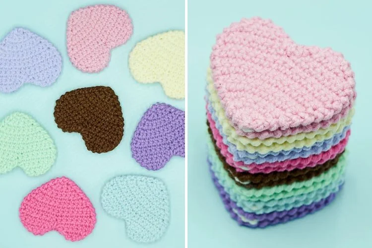 Crocheted heart shaped coasters.