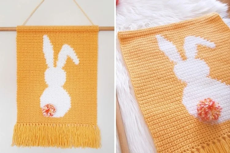 Crochet bunny wall hanging.