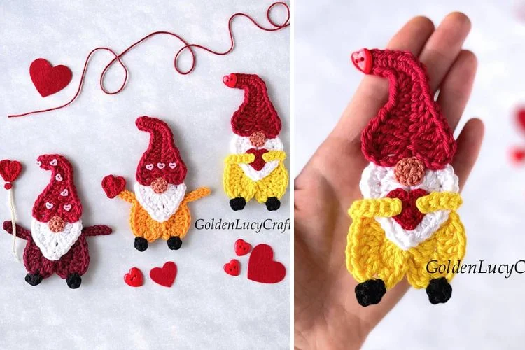 Crocheted gnomes for valentine's day.