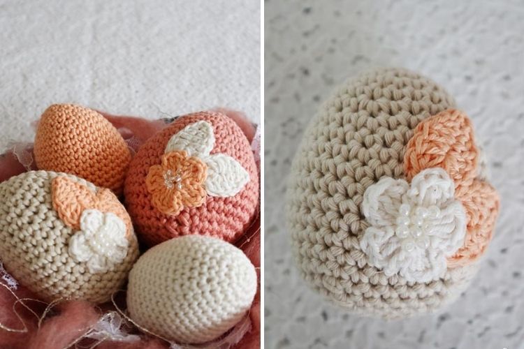 Crocheted easter eggs with flowers.