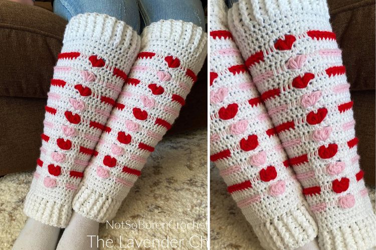 Valentine's day crocheted leg warmers.