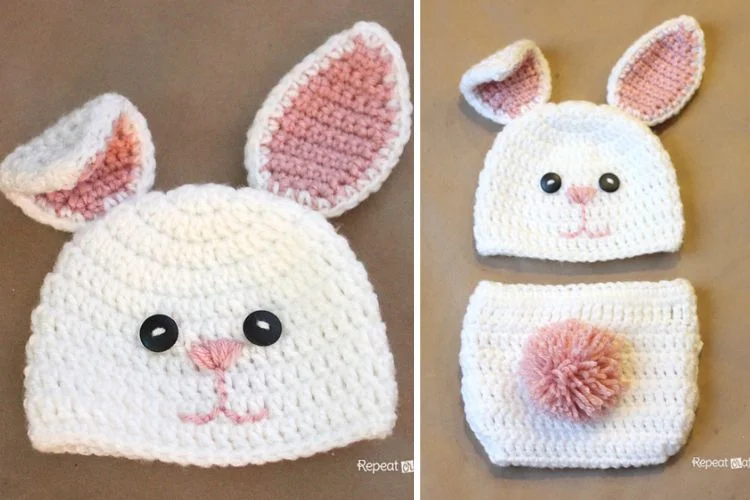 A knitted hat and diaper cover.