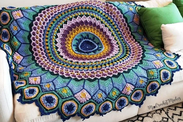 Peacock afghan crochet pattern.