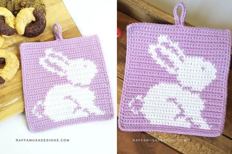 Free crochet bunny pot holder pattern.