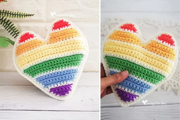 Rainbow heart crochet pattern.