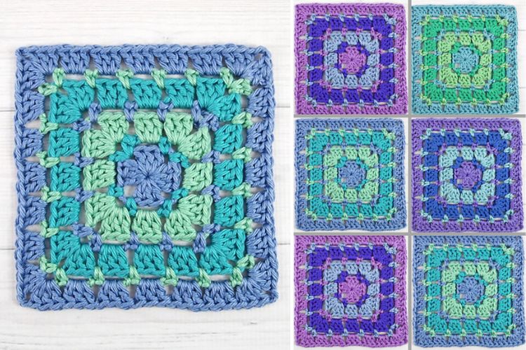 A set of crochet squares in different colors.