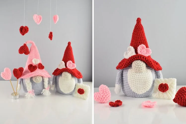 Valentine's day crochet gnomes.