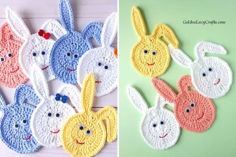 Crochet easter bunny coasters.