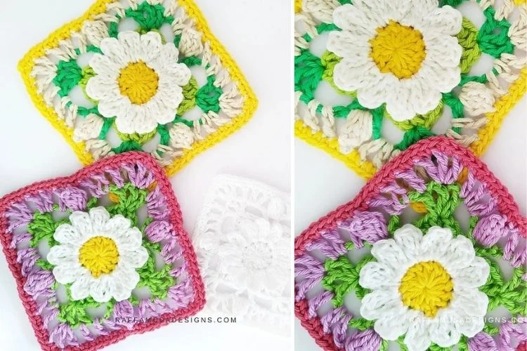 A collage of crocheted squares.