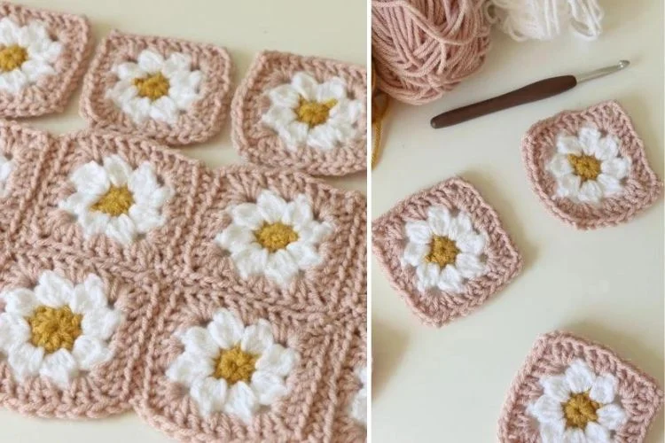 Crochet daisy granny squares.