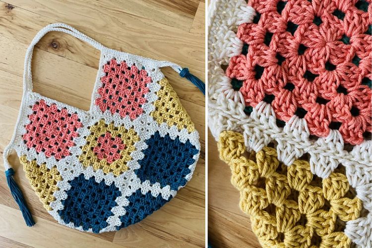 a crochet bag pattern featuring granny squares