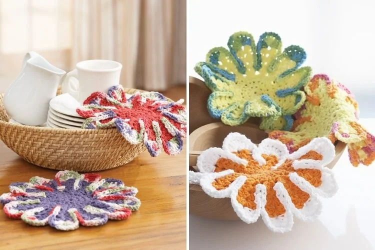 colorful crochet Chrysanthemum dishcloths