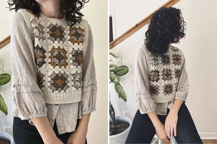 a crochet vest made of granny squares