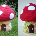 a crochet toadstool house amigurumi