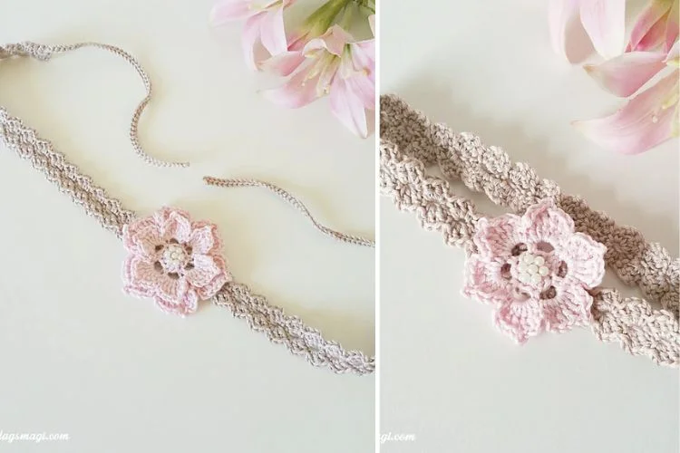 a crochet headband with a flower