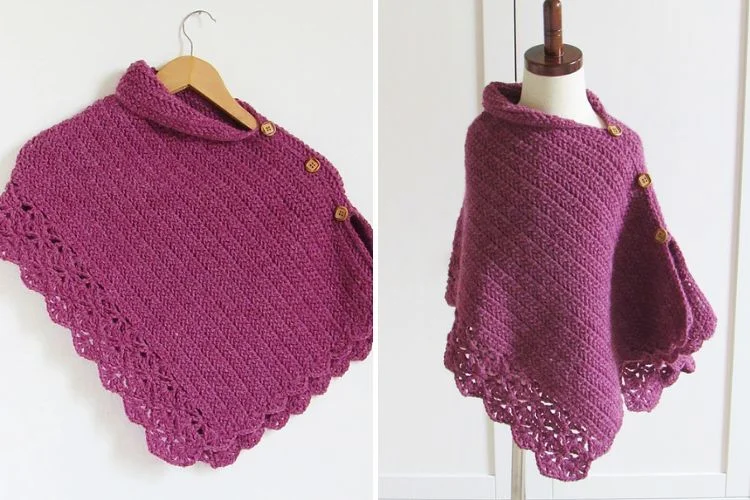 a purple crocheted poncho for kids