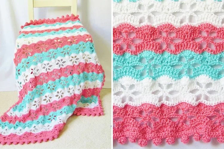 a colorful lace crochet blanket