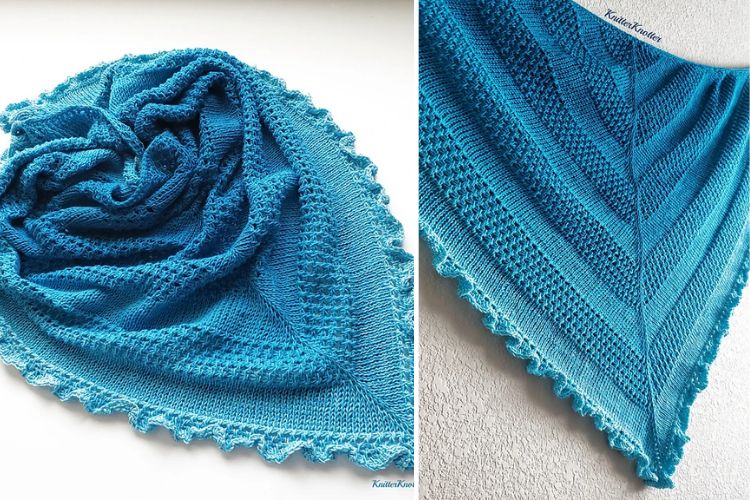 a blue crocheted shawl