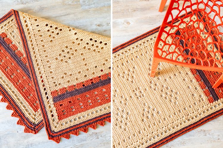 a crochet rug with an openwork texture