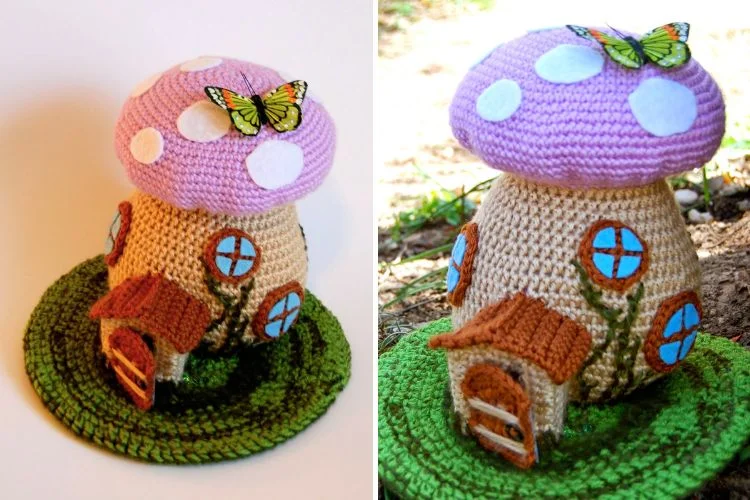 a mushroom house amigurumi