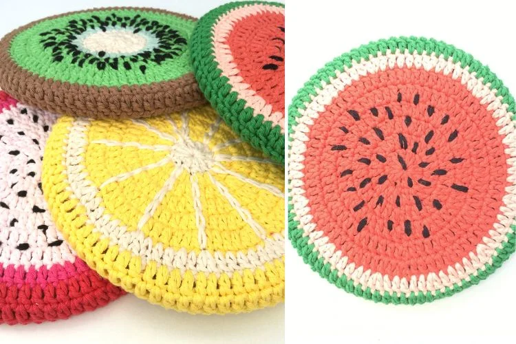 fruit crochet coasters