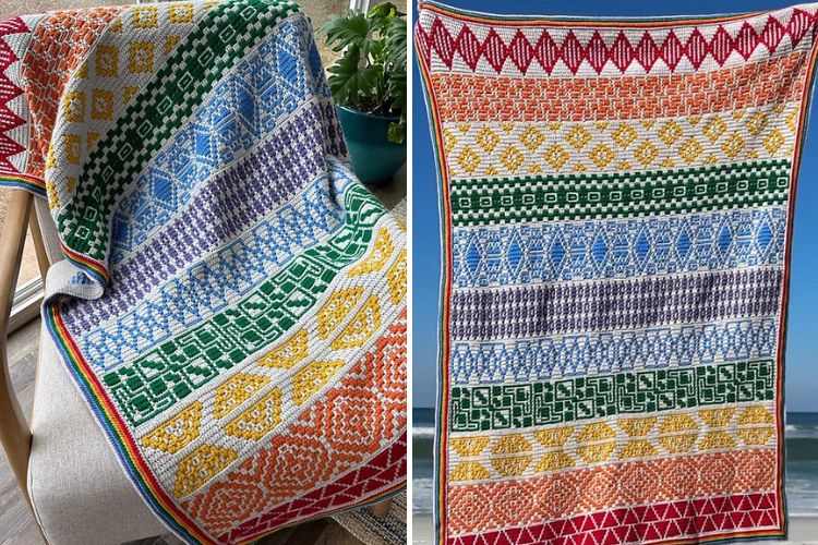 a crochet blanket with an intricate mosaic design