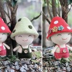 two mushroom crochet doll amigurumi