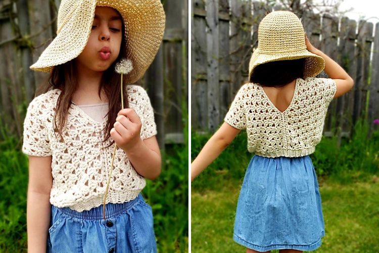 a girl wearing a lace crochet top