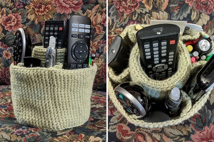 a crochet remote caddy