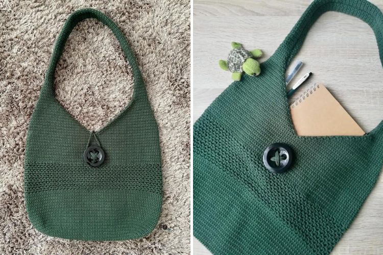 a simple crochet bag in dark green