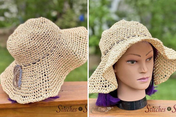 a crochet sunhat on a mannequin