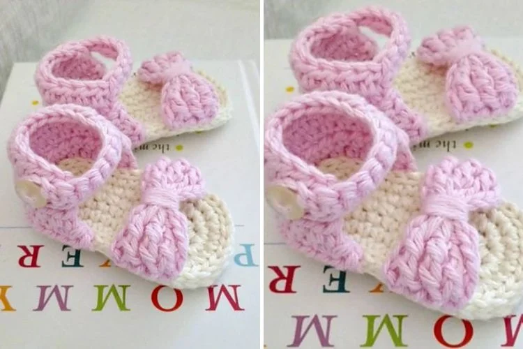 pink crochet baby sandals