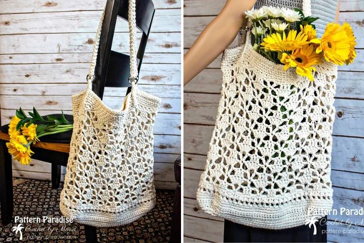 a lace crochet market bag