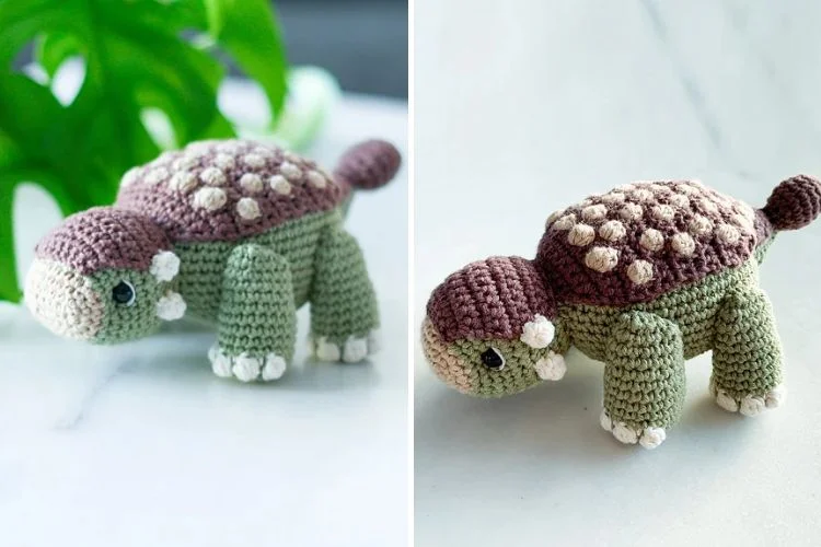 a crocheted dinosaur amigurumi